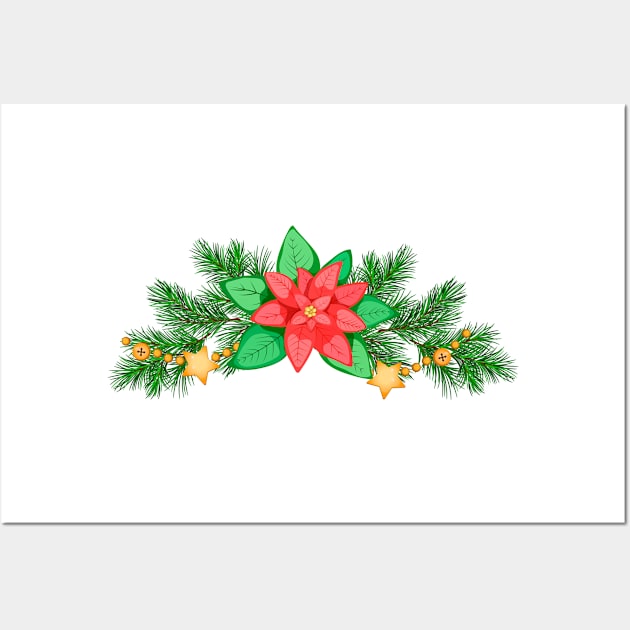 Сhristmas composition with poinsettia Wall Art by  ESHA-Studio